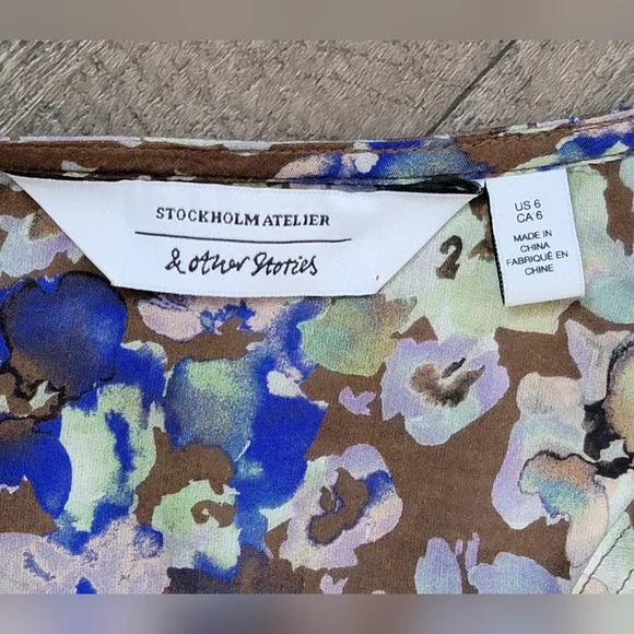 & Other Stories Relaxed Wrap Maxi Dress Womens 6 Brown & Multi Floral Silk Blend - Picture 7 of 16